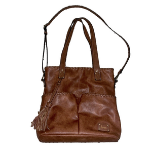 love brown faux leather tote bag